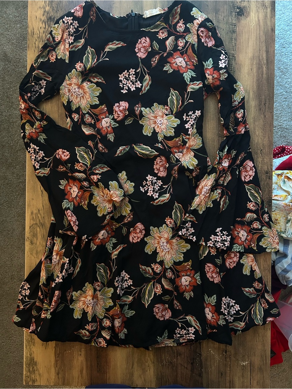 Altar’d State Black Floral Long Sleeve Dress, XS
